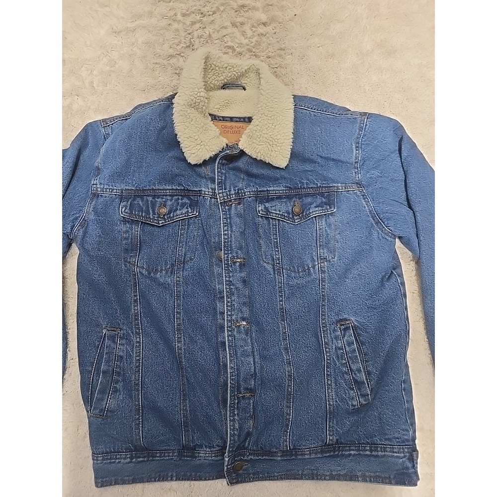 Original Delux Blue Denim Jacket With Fur Lining Mens XL - Picture 2 of 9